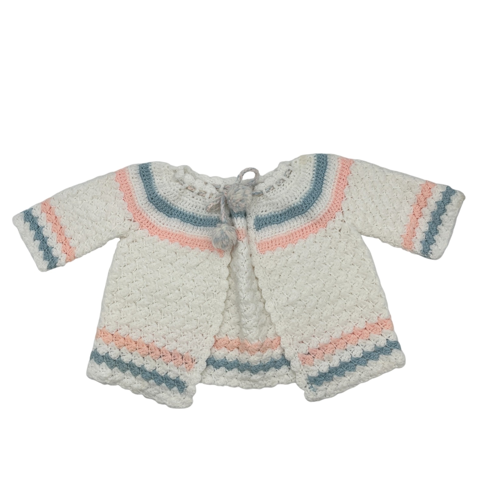 Handmade Crochet Baby Cardigan Sweater Jacket White Pink Blue Infant Knit Read